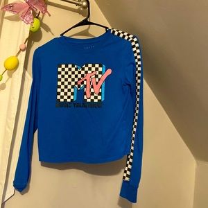 retro MTV long sleeve shirt checkered going down ok the long sleeves